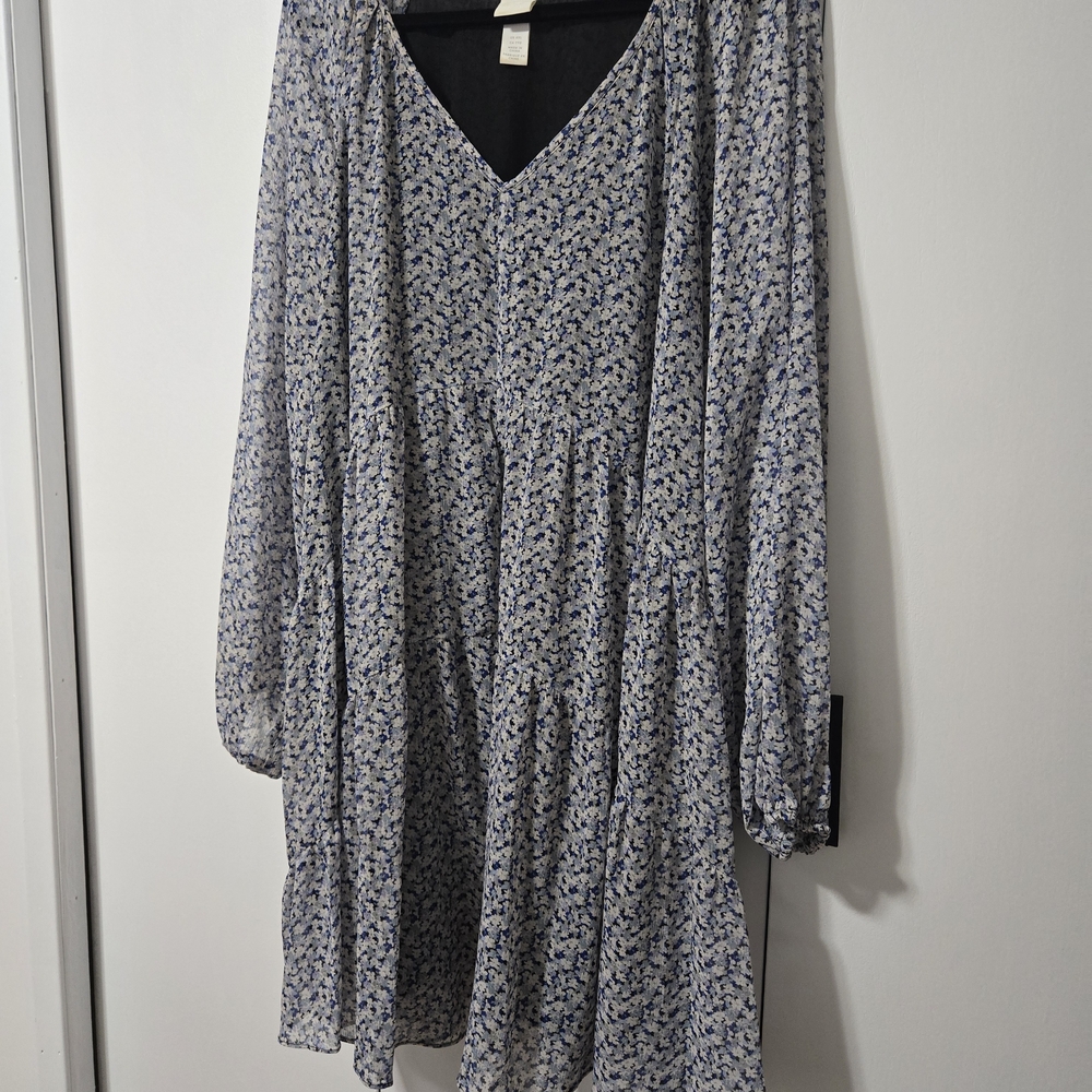 H&M Blue Floral Babydoll Mini Dress
